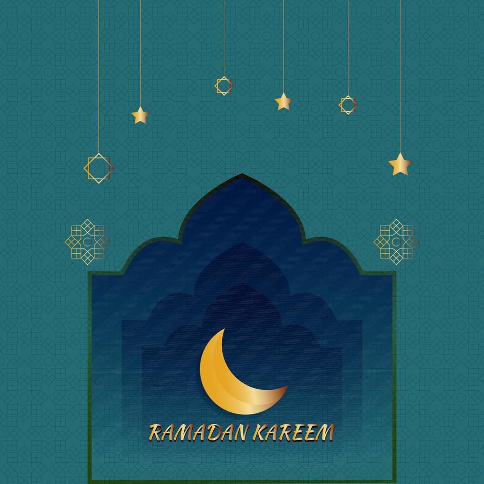 Ramadan Kareem greeting card with crescent moon and stars. vector