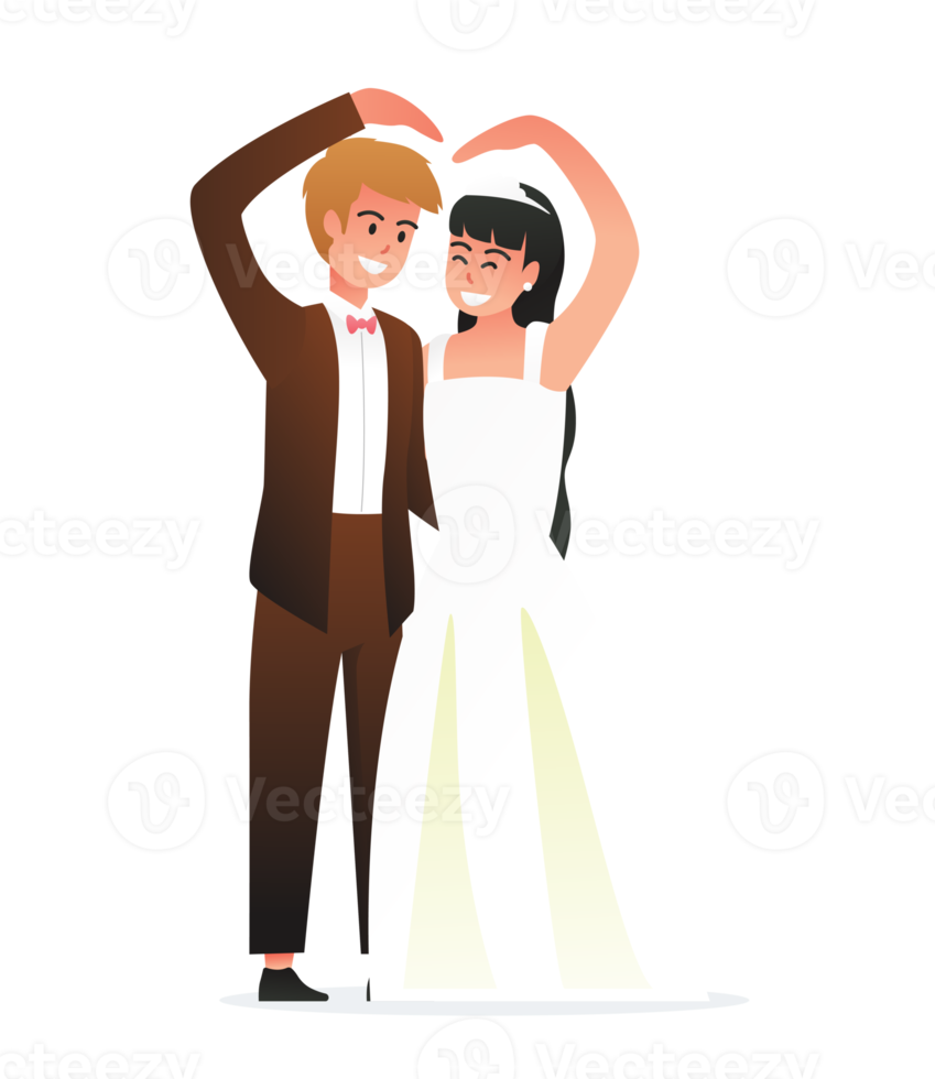 Bride in white dress and Groom in suit. Couple wedding png