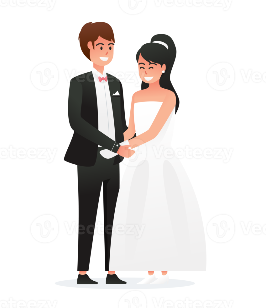 Bride in white dress and Groom in suit. Couple wedding png