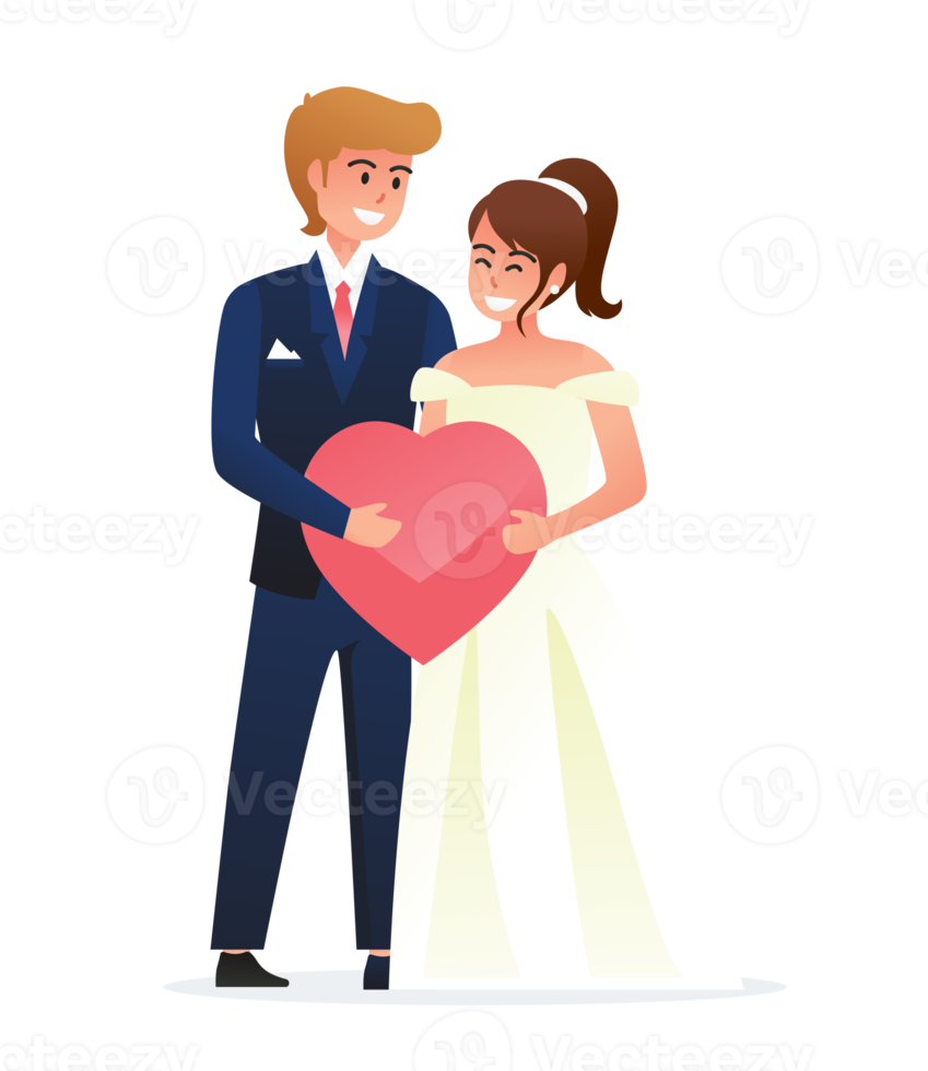 Bride in white dress and Groom in suit. Couple wedding png