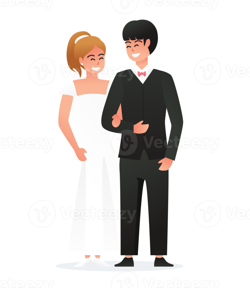 Bride in white dress and Groom in suit. Couple wedding png