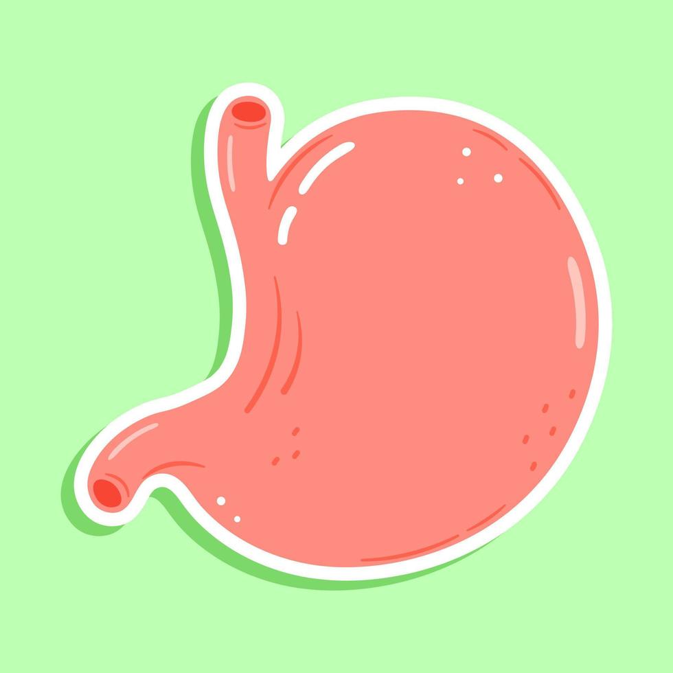 linda pegatina estómago personaje. vector mano dibujado dibujos animados kawaii personaje ilustración icono. aislado en verde antecedentes. estómago pegatina personaje concepto