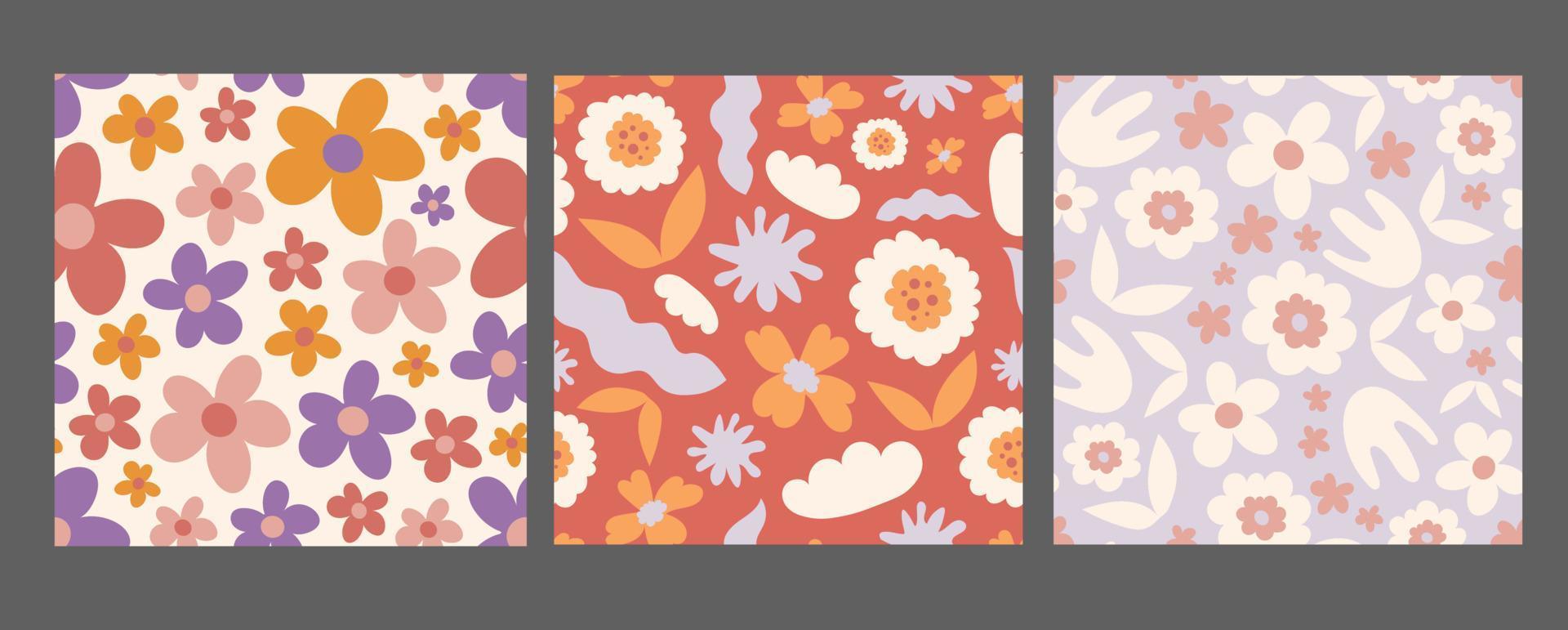 Minimal abstract floral seamless patterns set vector