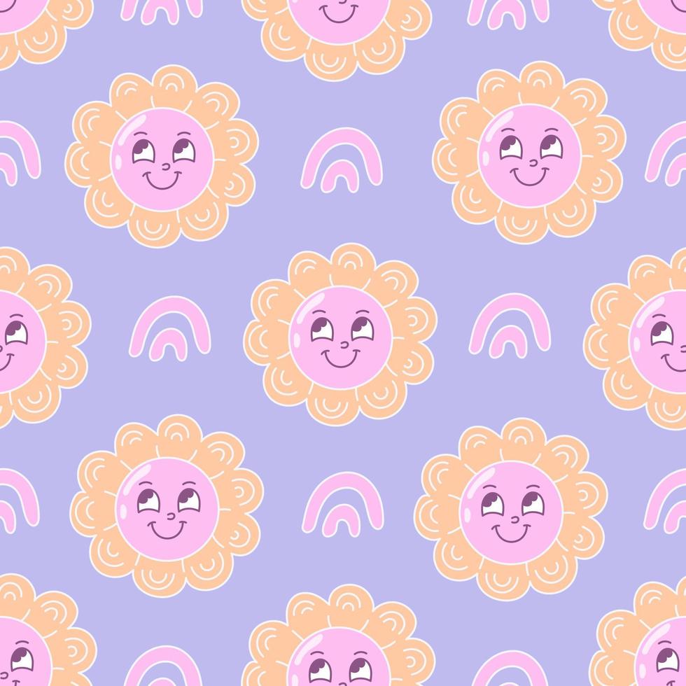 Cute childish seamless pattern with flower and rainbow vector