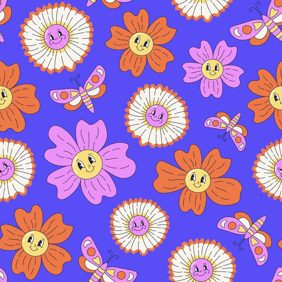 Happy smile flower seamless pattern vector