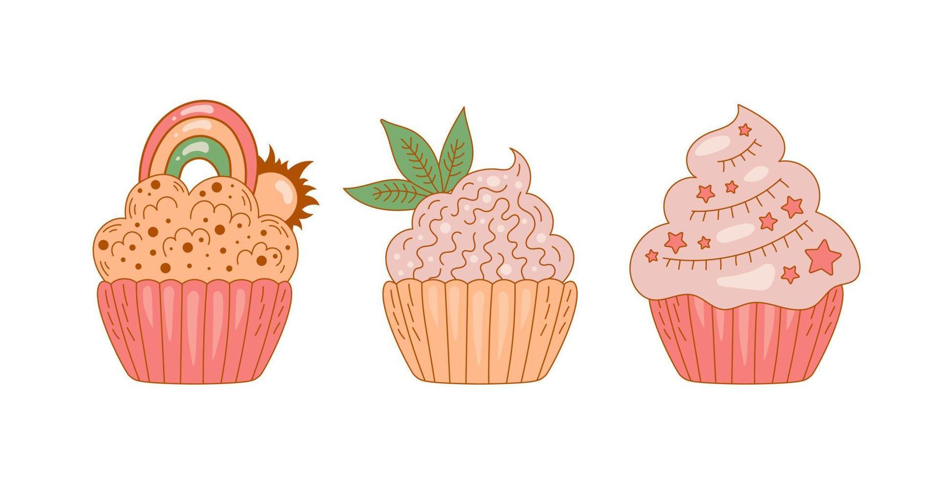 Doodle tasty desserts set vector