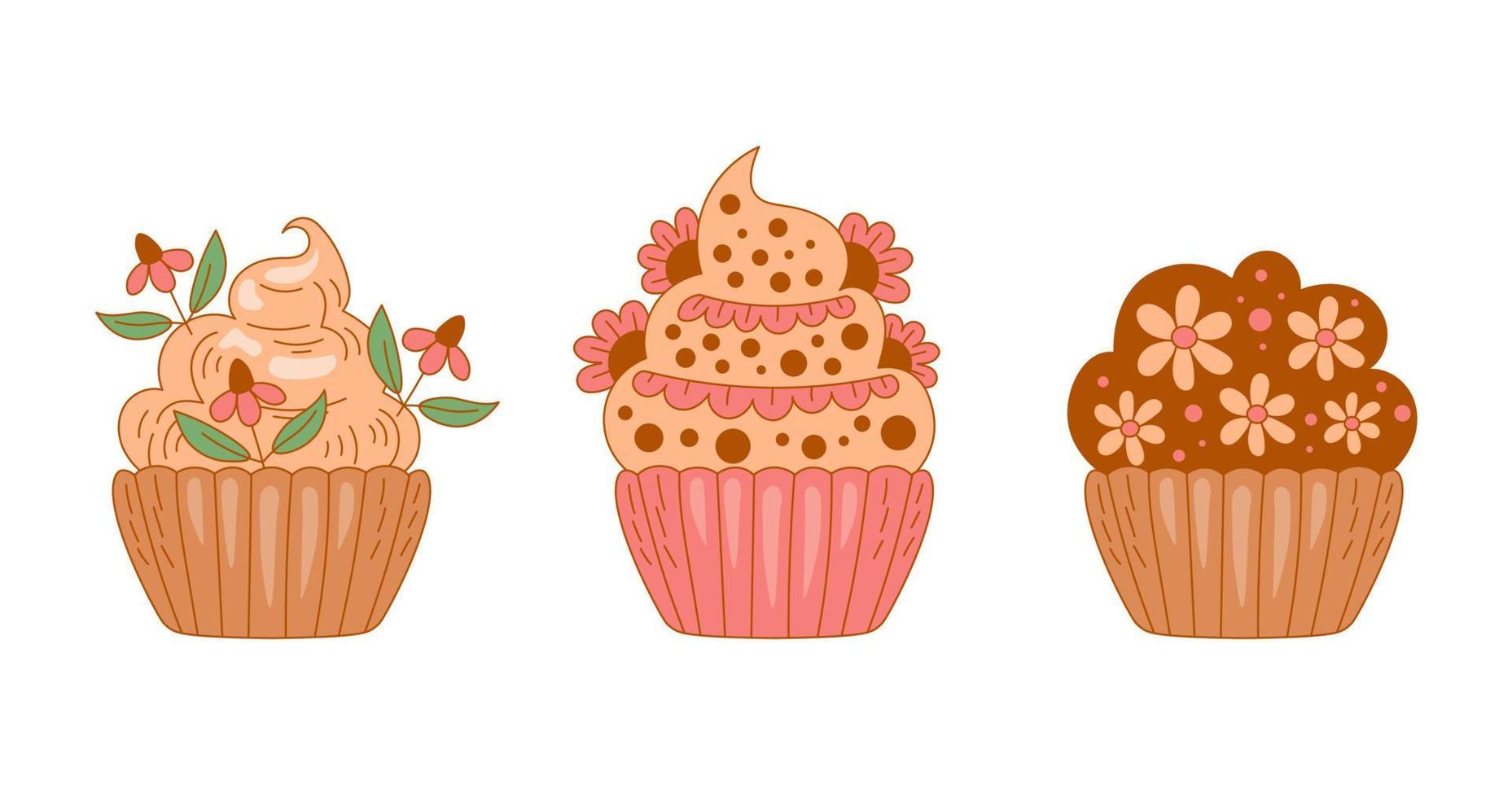 Sweet cupcakes food set vector