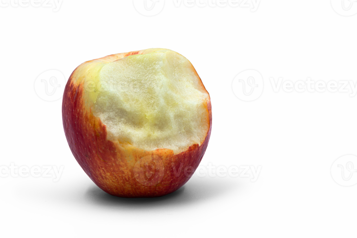 A bitten red apple without a background with a shadow in PNG format