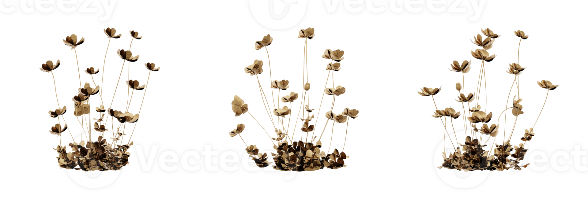 Design of a stylish and gorgeous golden plant. Ideal for adding a luxurious touch to your projects. PNG file with high transparency. 3d render