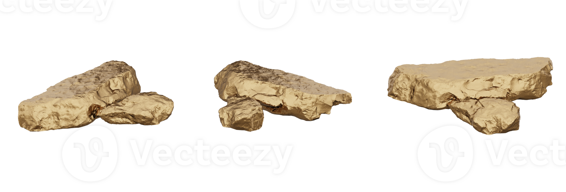 A gorgeous and realistic 3D rendering of a golden rock is presented. This lovely mineral has a gleaming metallic sheen and a natural, crystal-like structure, adding a sense of richness png