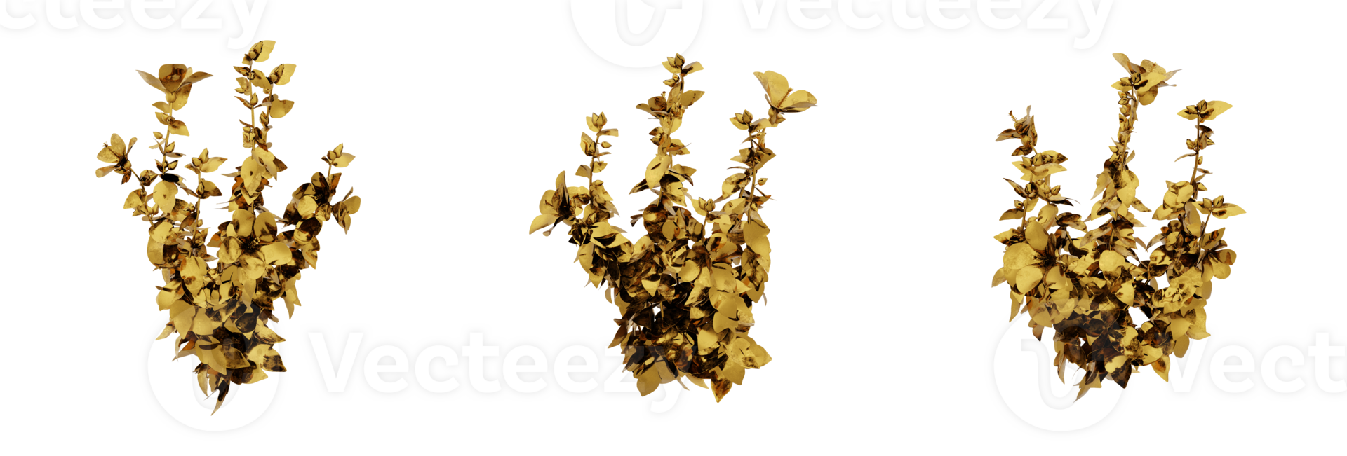 A stunning 3D rendering of a golden plant that will add richness and elegance to any design. This gold plant has a metallic finish and natural-looking leaves png
