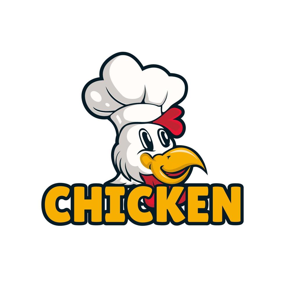 Fried chicken rooster chef mascot logo for food restaurant concept branding in vector cartoon style