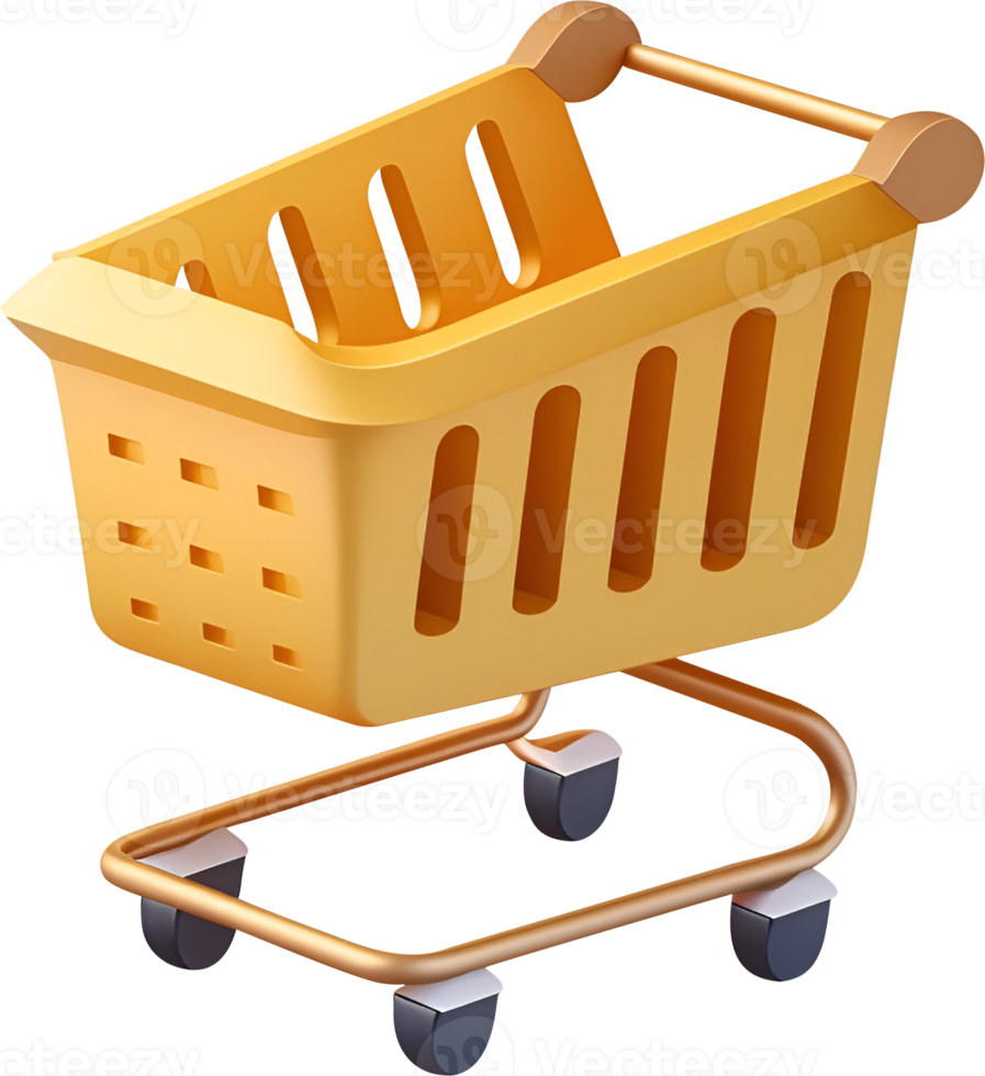 3D shopping cart with a basket icon illustration. png