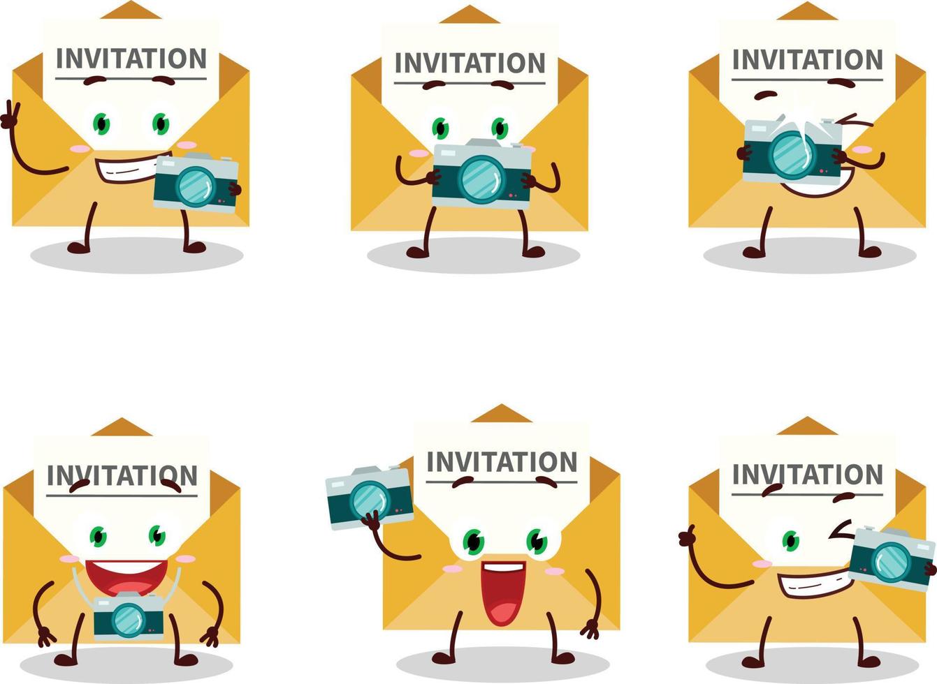 Photographer profession emoticon with invitation message cartoon character vector