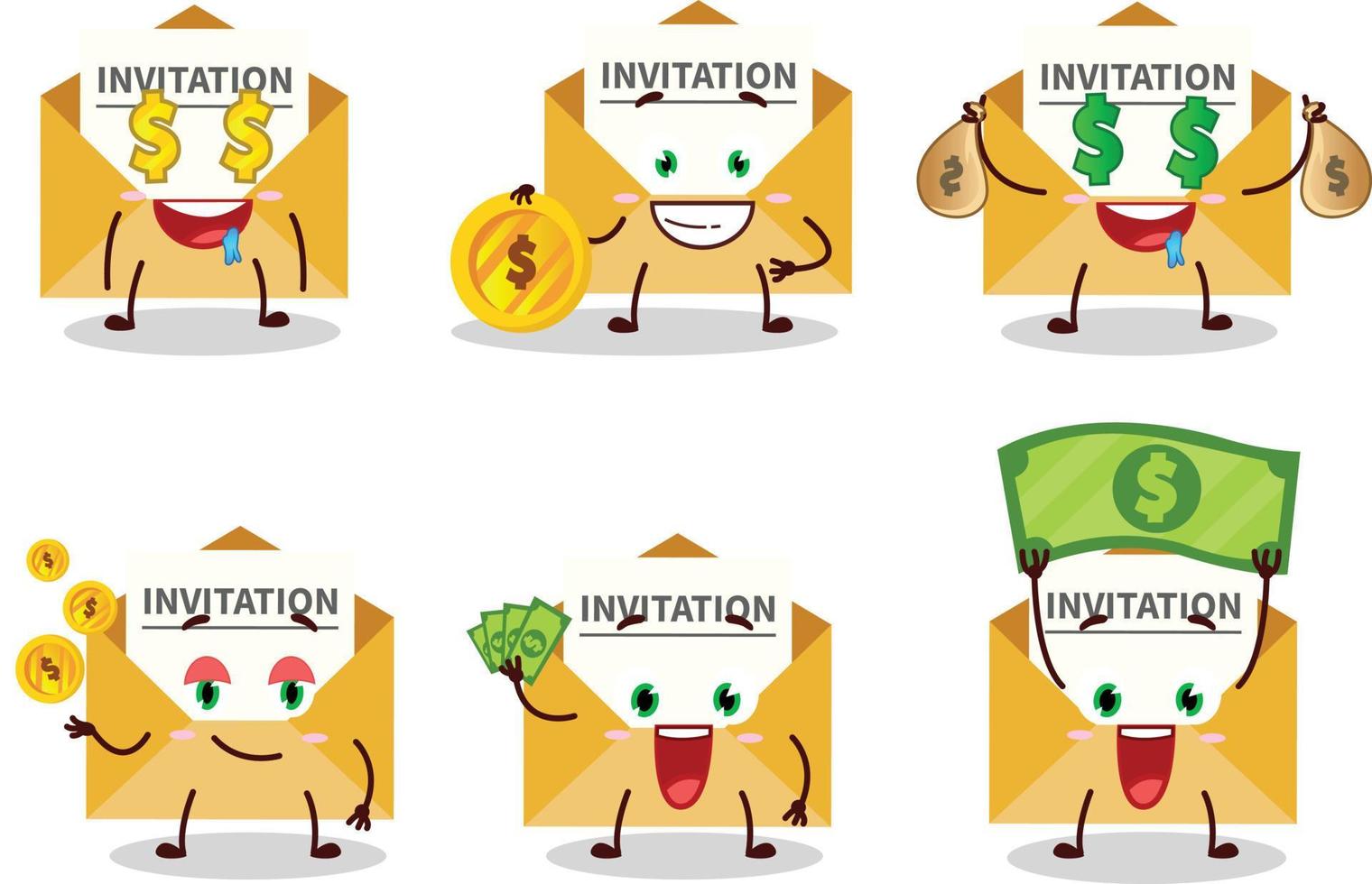Invitation message cartoon character with cute emoticon bring money vector