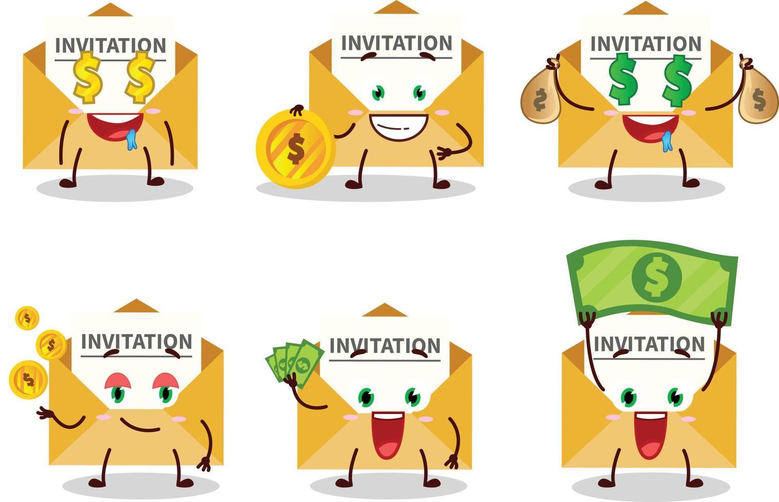 invitación mensaje dibujos animados personaje con linda emoticon traer dinero vector