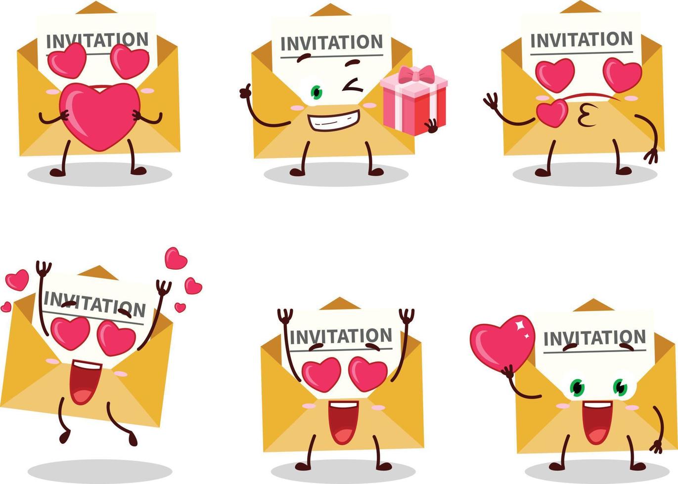 Invitation message cartoon character with love cute emoticon vector