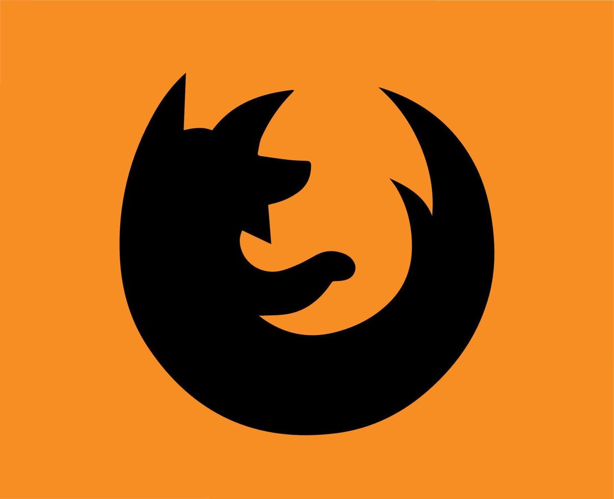 Mozilla Firefox Browser Brand Logo Symbol Black Design Software Vector Illustration With Orange Background