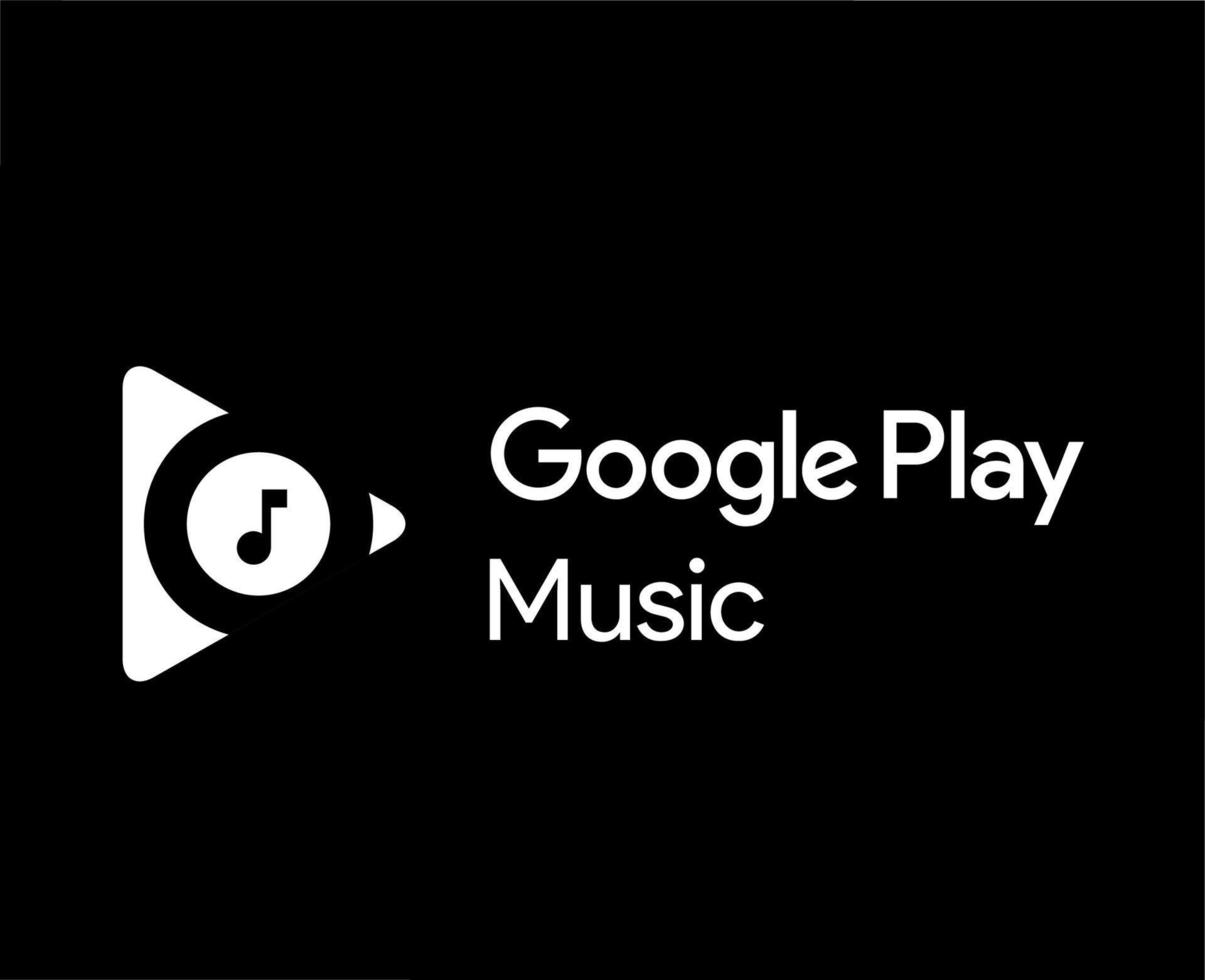 google jugar música logo símbolo con nombre blanco diseño móvil aplicación vector ilustración con negro antecedentes