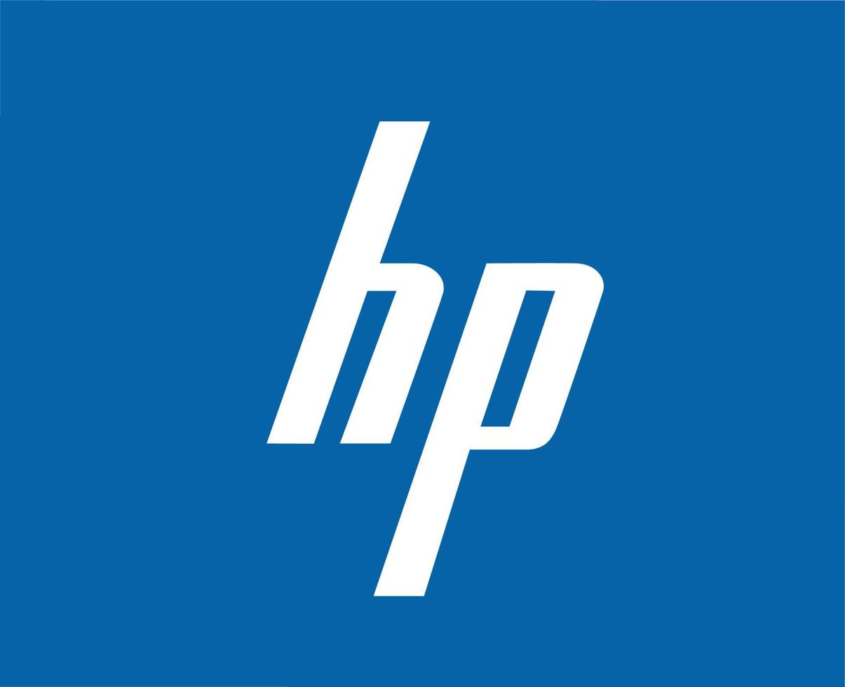 HP Brand Logo Computer Symbol White Design Usa Laptop Vector Illustration With Blue Background