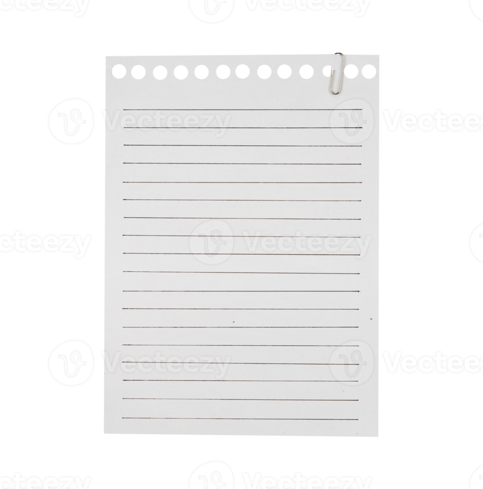 blanco cuaderno papel aislado con clips png