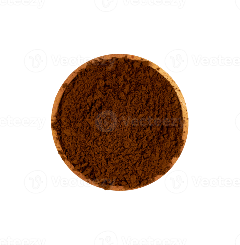 instant coffee powder in wooden bowl isolated png