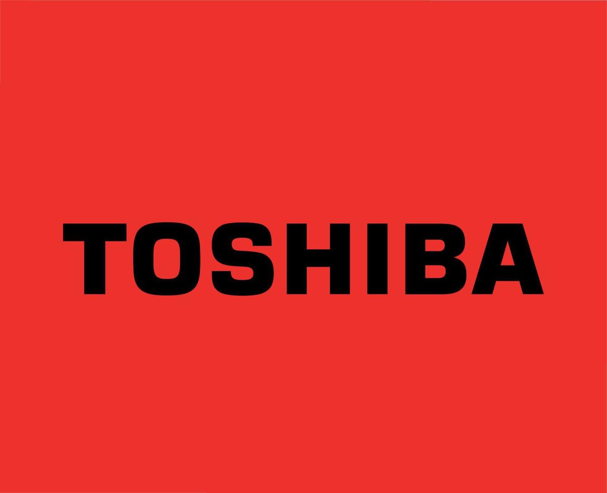 Toshiba Logo Brand Computer Symbol Black Design French Laptop Vector Illustration With Red Background