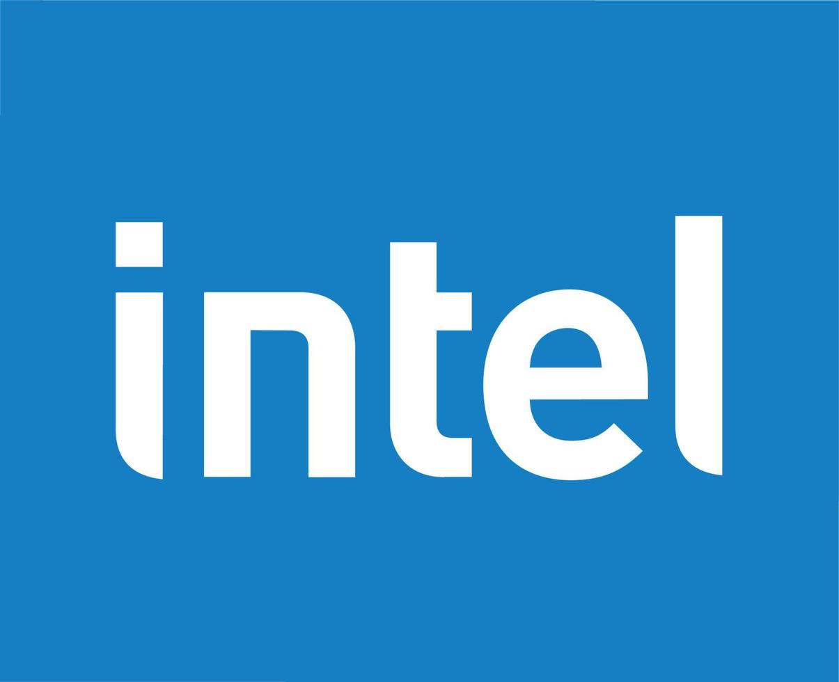 Intel Brand Logo Software Computer Symbol White Design Vector Illustration With Blue Background