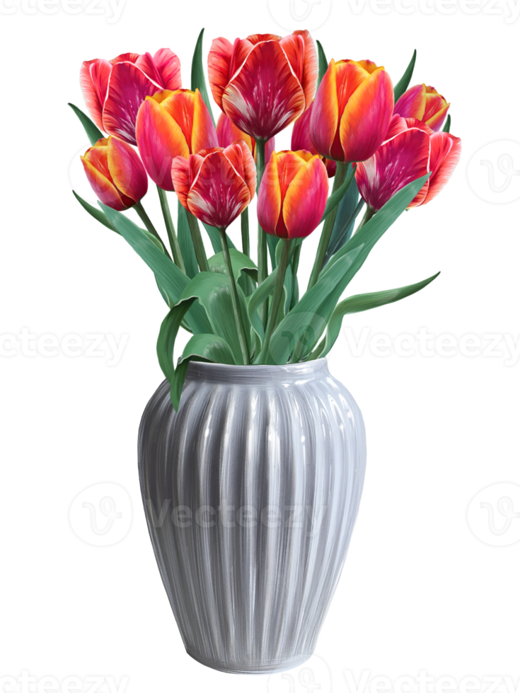 red tulips in a ceramic vase illustration png