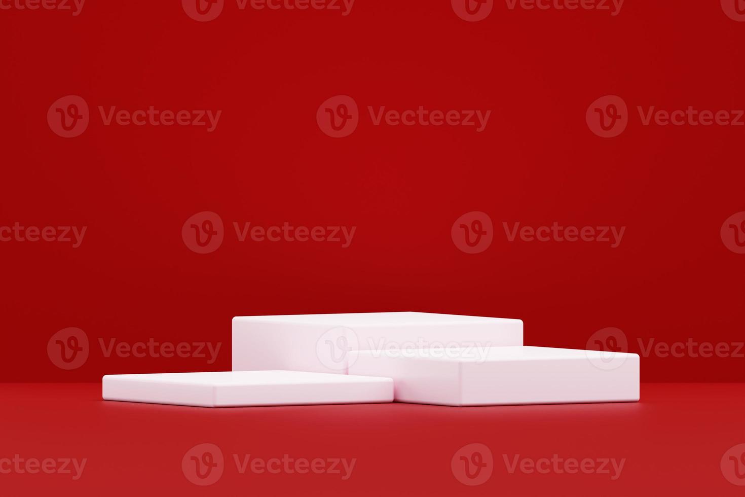 White podium geometric pedestal minimal platform product presentation display showroom on red background 3d photo