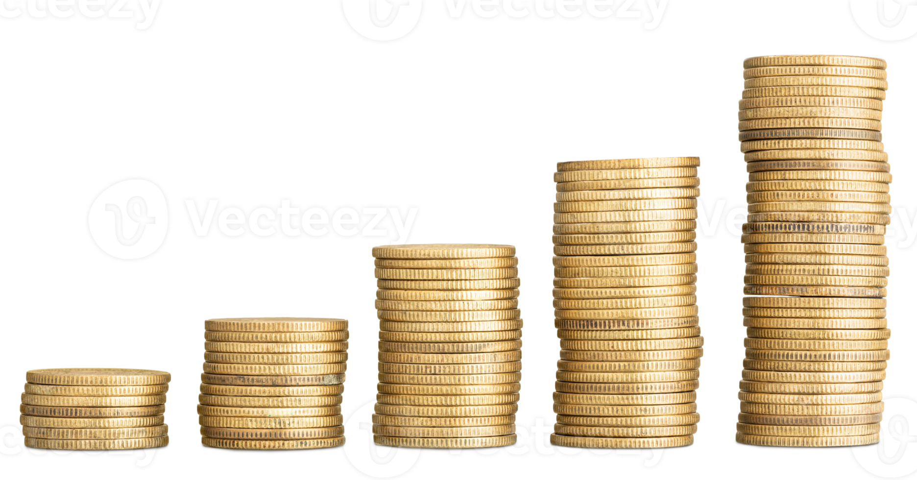 Golden coins stacked forming a raising chart png