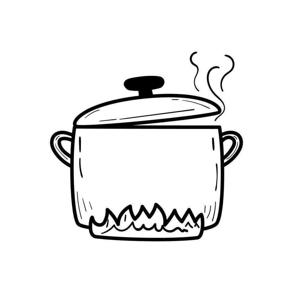 Cooking pot vector illustration in cute doodle drawing style