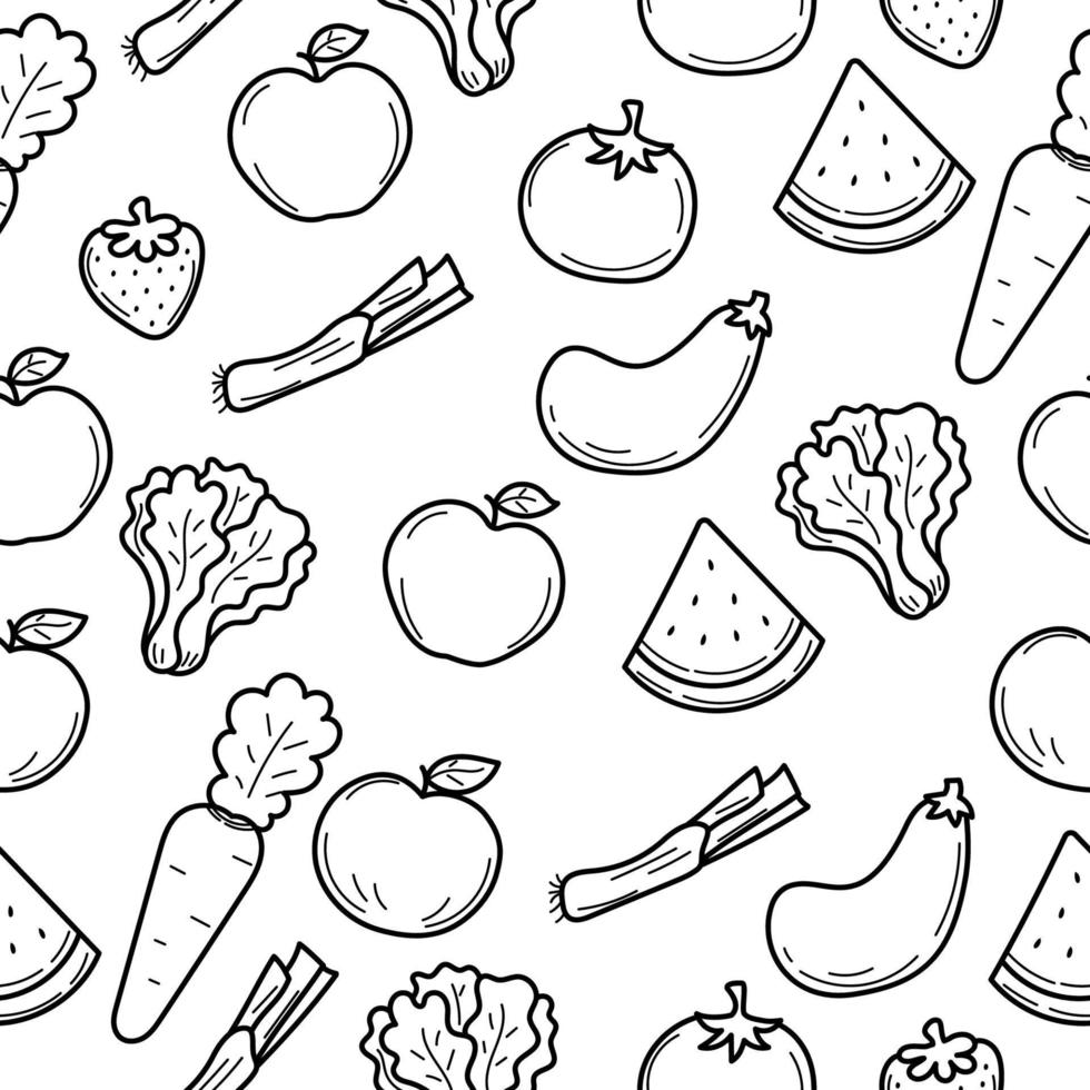 Fruits and vegetables seamless doodle pattern vector