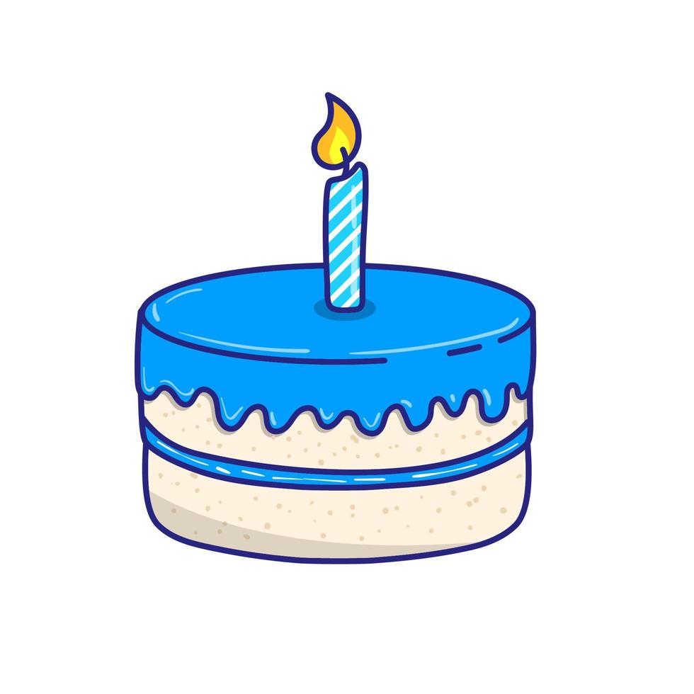 Simple blue birthday cake vector illustration in cartoon style