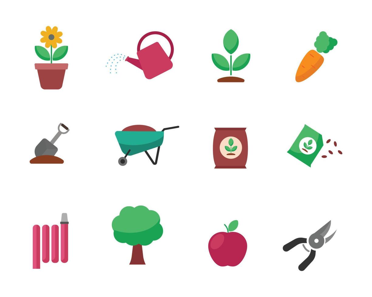 Set of gardening icons in flat style vector