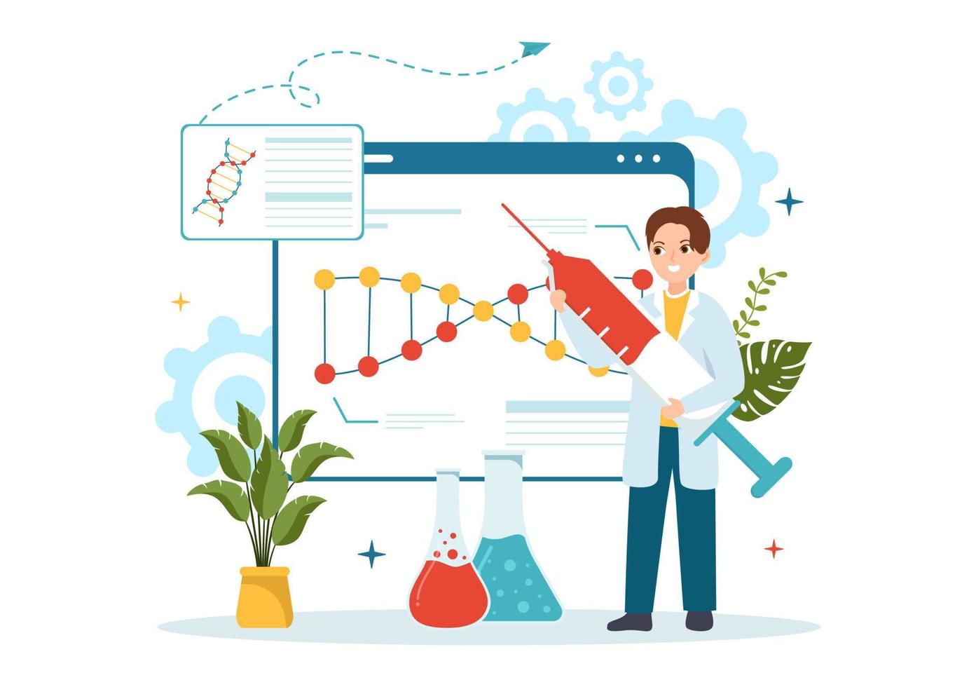 Genetic Engineering and DNA Modifications Illustration with Genetics Research or Experiment Scientists in Flat Cartoon Hand Drawn Templates vector