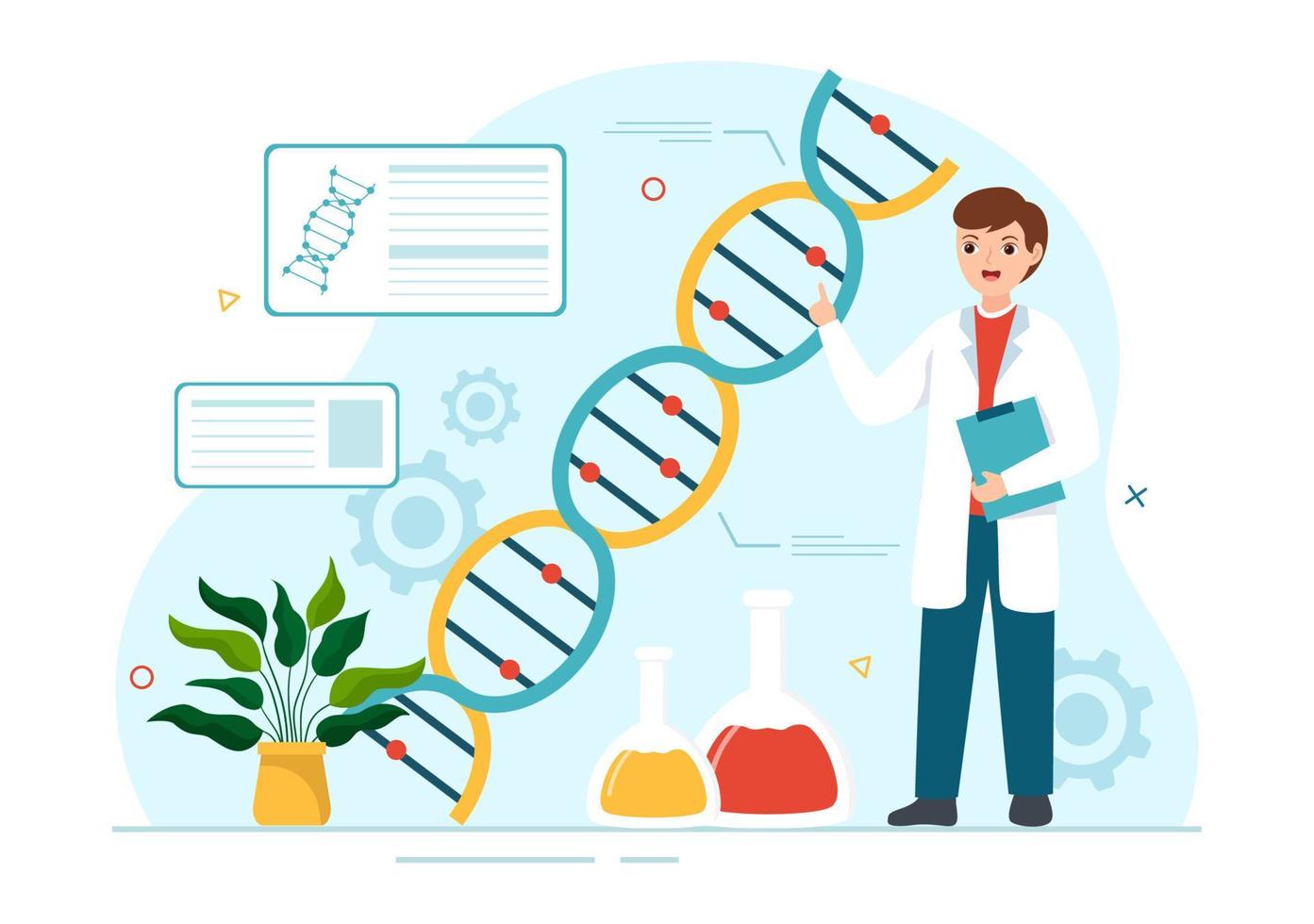 Genetic Engineering and DNA Modifications Illustration with Genetics Research or Experiment Scientists in Flat Cartoon Hand Drawn Templates vector