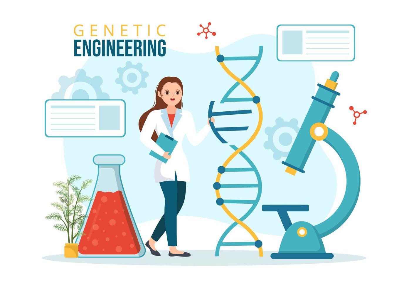 Genetic Engineering and DNA Modifications Illustration with Genetics Research or Experiment Scientists in Flat Cartoon Hand Drawn Templates vector