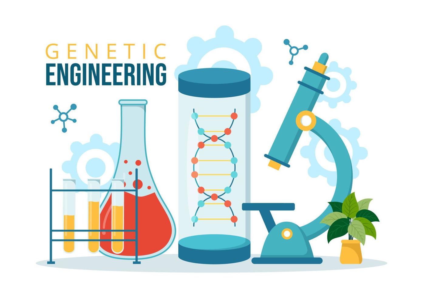 Genetic Engineering and DNA Modifications Illustration with Genetics Research or Experiment Scientists in Flat Cartoon Hand Drawn Templates vector