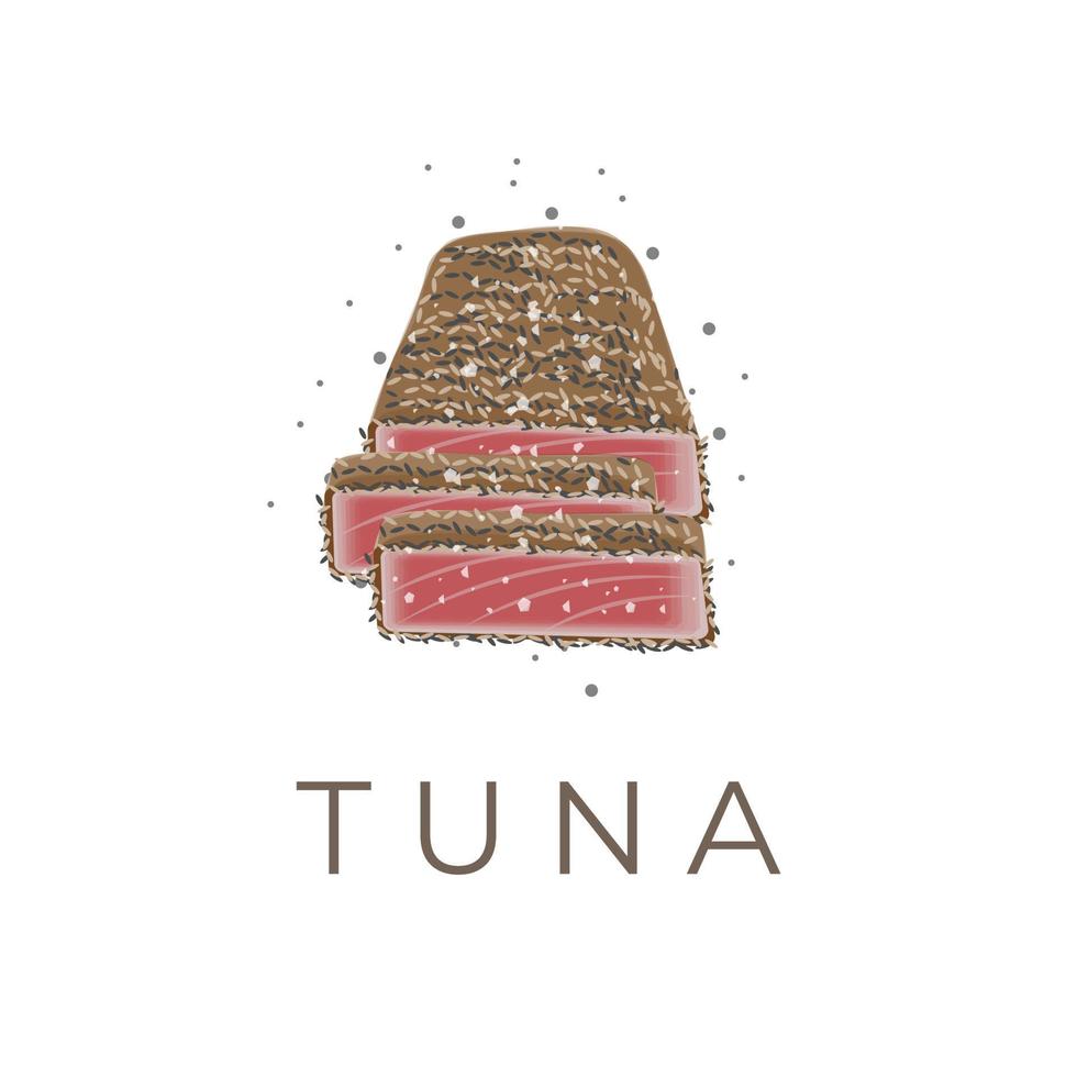 vector ilustración logo de atún tataki ahi atún o atún carne cubierto en sésamo