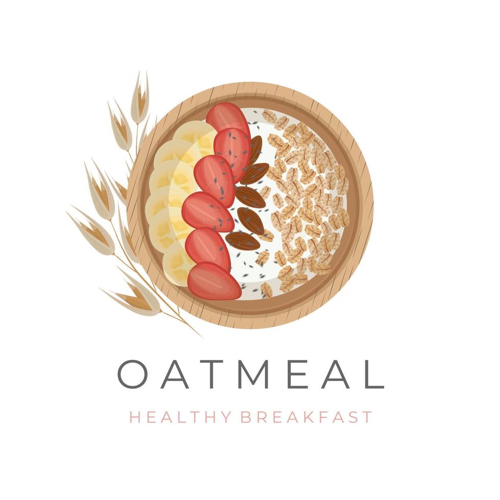 Healthy food Oatmeal Vector Illustration Logo With Chia Seed Yogurt And Fresh Fruit