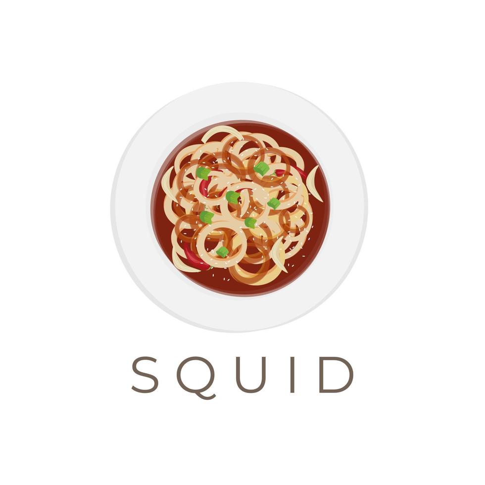 delicioso dulce y agrio calamar plato vector ilustración logo