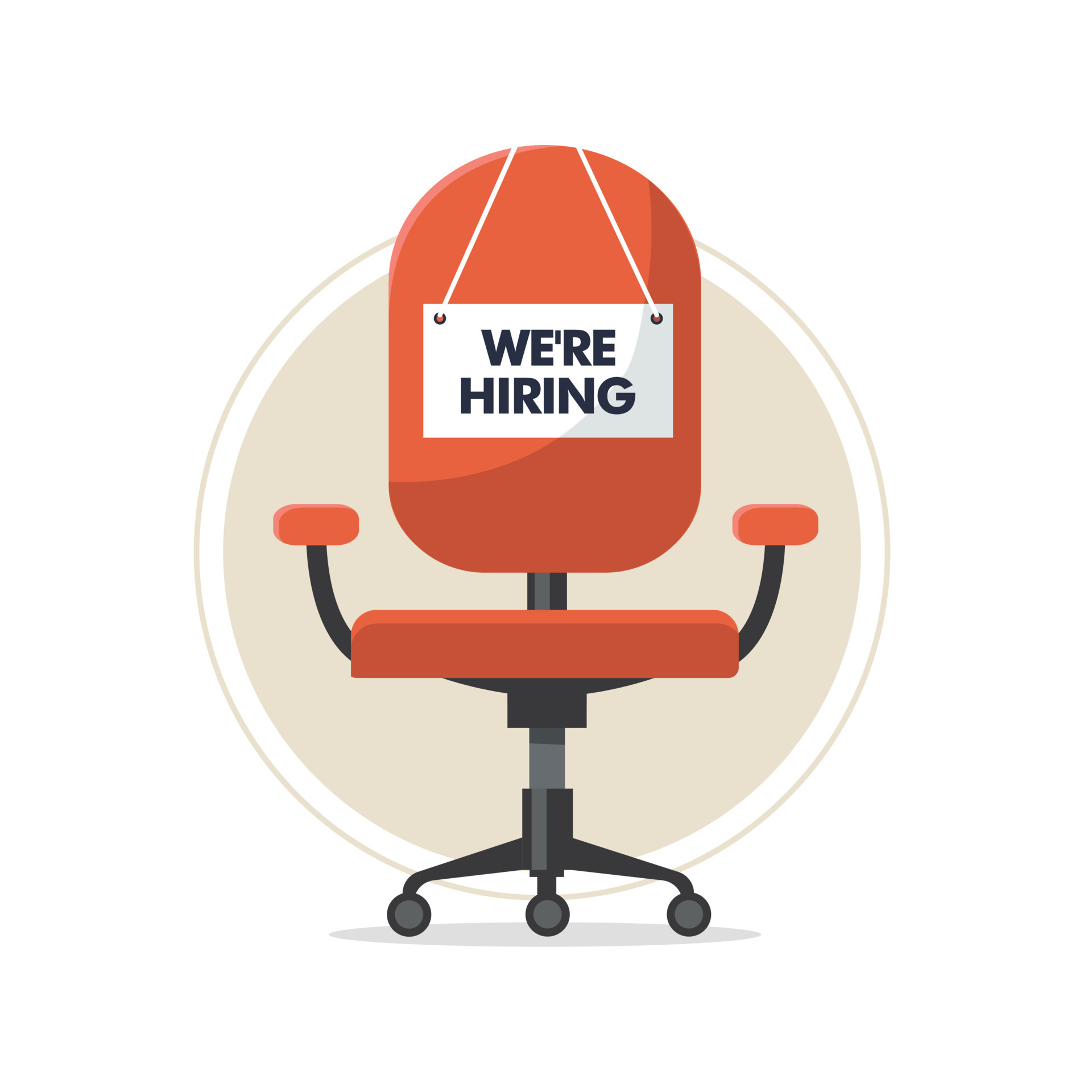 Job vacancy with chair isolated. Business hiring and recruiting concept. Vacant  position. Empty office chair with a sign we are hiring. 21498733 Vector Art  at Vecteezy