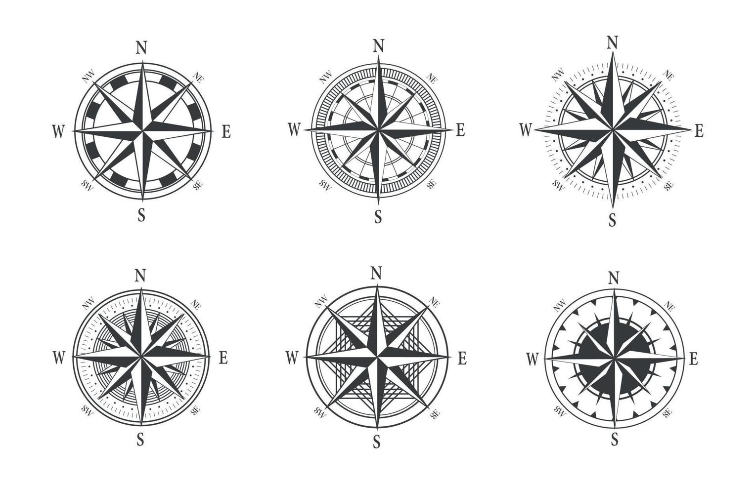 Set of  various vintage marine compasses. Different vintage compass collection. vector