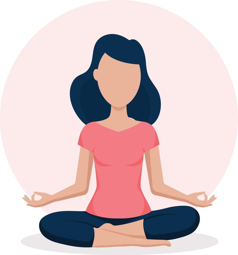 Woman meditating isolated on white background. Yoga, meditation, relax, healthy lifestyle concept. vector