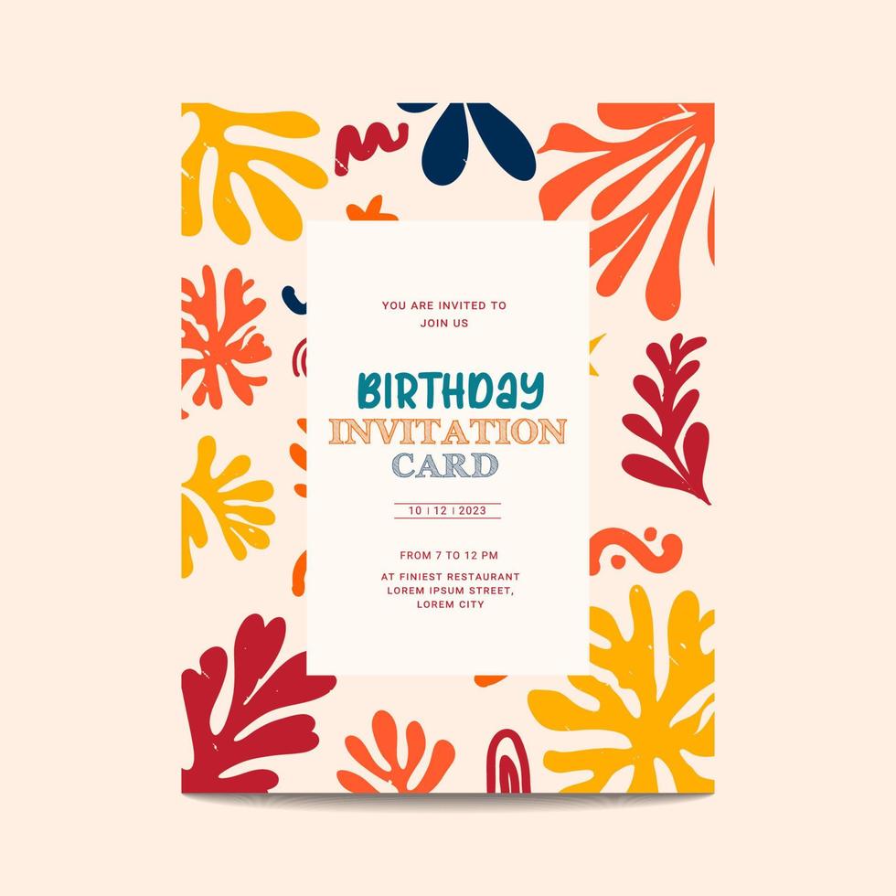 Hand-drawn abstract birthday invitation card vector