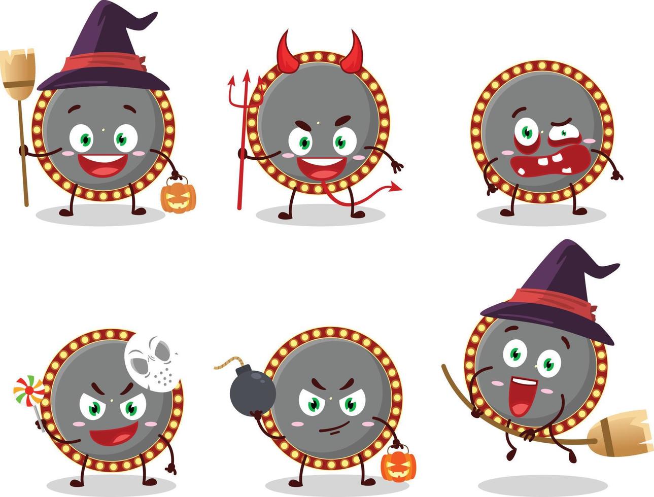 Halloween expression emoticons with cartoon character of neon billboard vector
