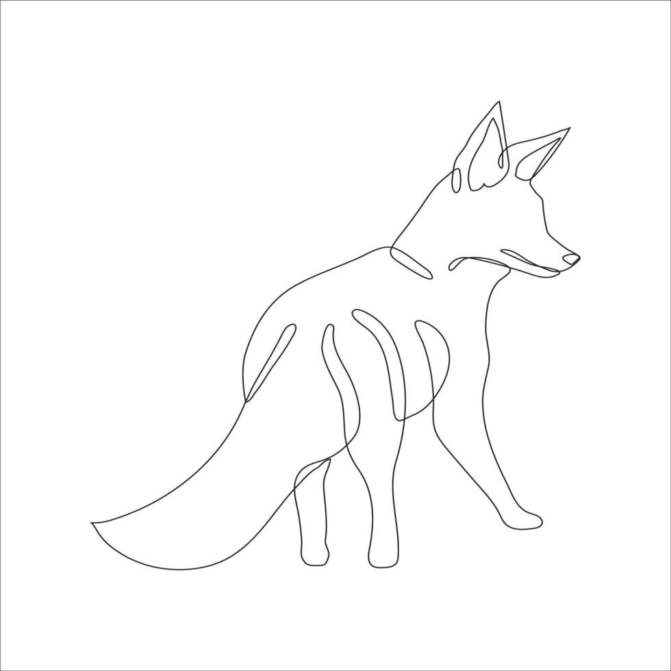 Fox in line art and abstract icon. Fox wall art decoration design. Abstract and minimalist outline fox icon. Continuous one line drawing of a fox. Vector illustration