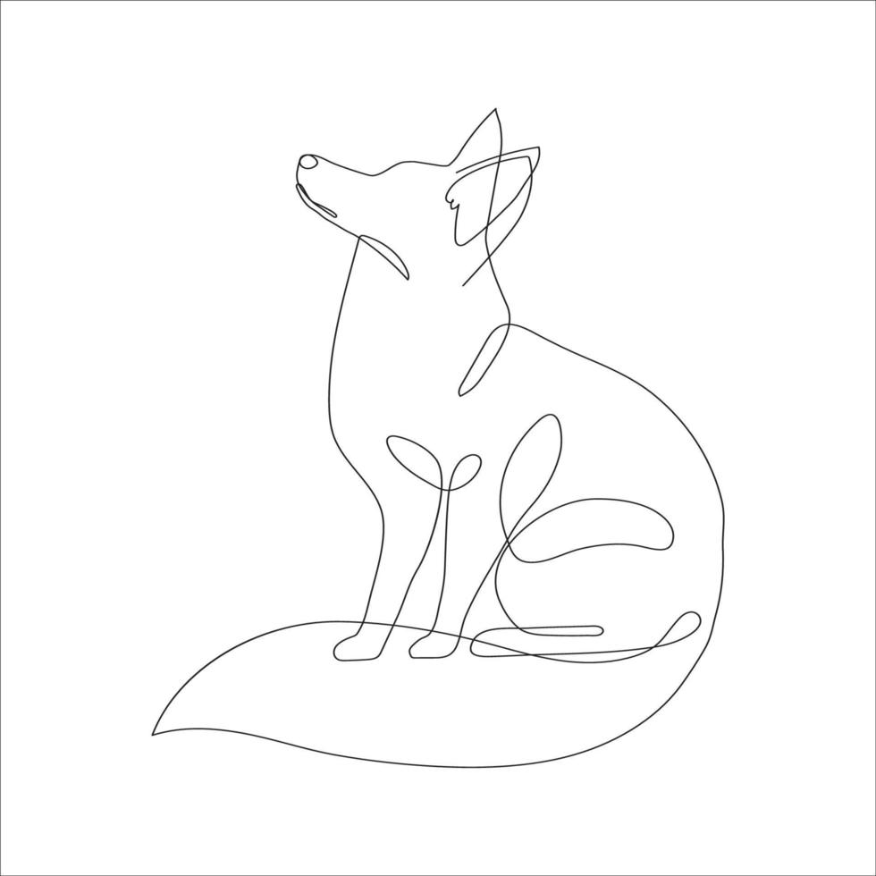 Fox in line art and abstract icon. Fox wall art decoration design. Abstract and minimalist outline fox icon. Continuous one line drawing of a fox. Vector illustration