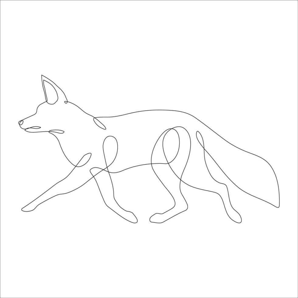 Fox in line art and abstract icon. Fox wall art decoration design. Abstract and minimalist outline fox icon. Continuous one line drawing of a fox. Vector illustration